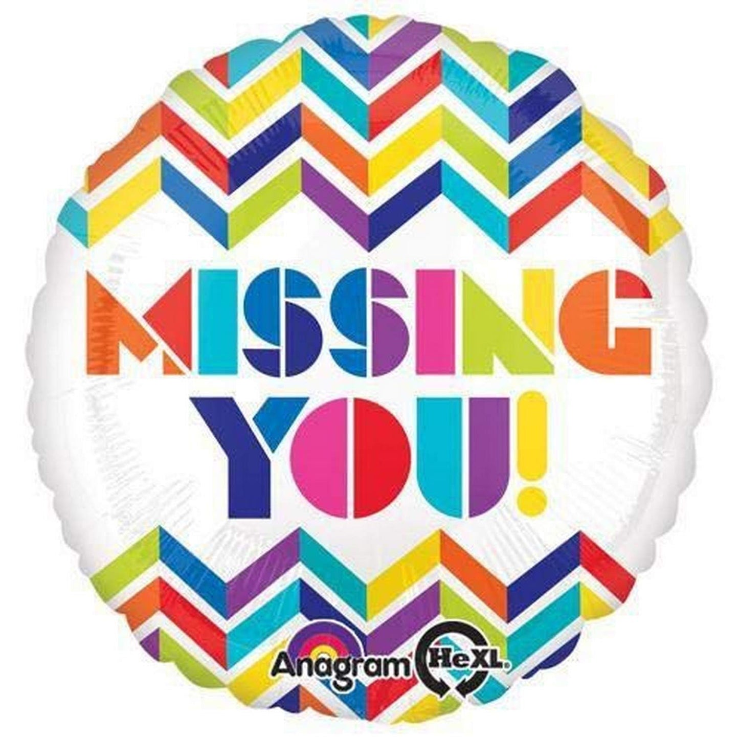 18" Missing You Multi Coloured Chevrons Foil Helium Balloon - Party Theory SG