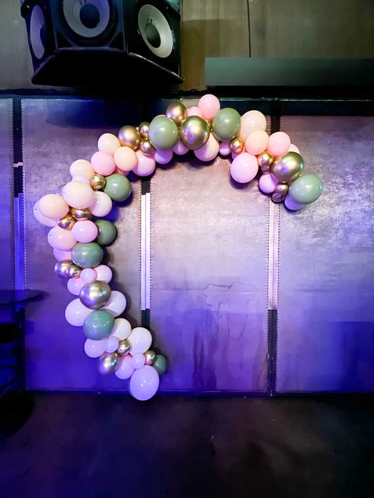 5m Balloon Garland - Chrome Gold, Eucalyptus, Pastel Pink and Pastel Peach - Party Theory SG