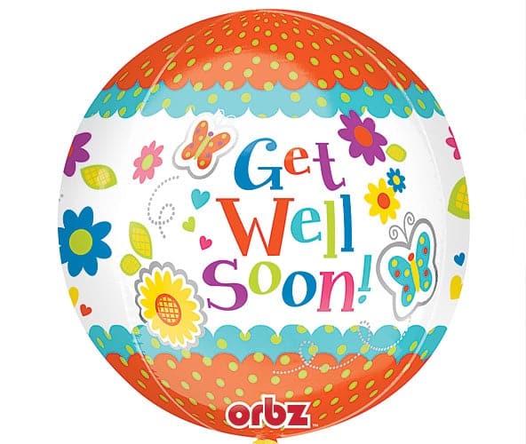 16" Floral Get Well Soon Orbz Helium Balloon - Party Theory SG