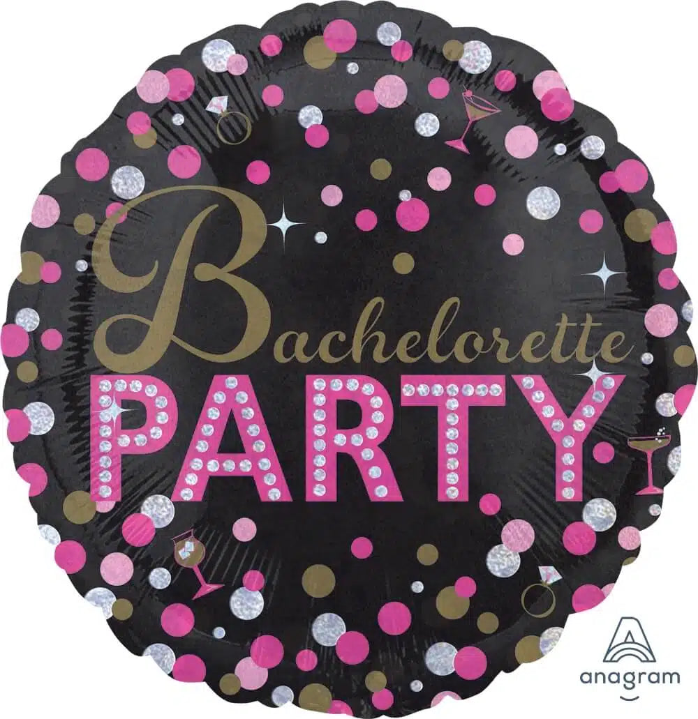 18" Bachelorette Party Pink and Black Helium Balloon - Party Theory SG