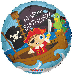 18" Happy Birthday Pirate Themed Foil Helium Balloon - Party Theory SG