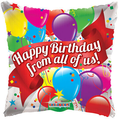 18" Happy Birthday From All of Us! with Balloons and Confetti Print Foil Balloon - Party Theory SG