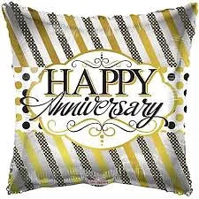 18" Square Happy Anniversary Dots & Stripes Foil Helium Balloon - Party Theory SG