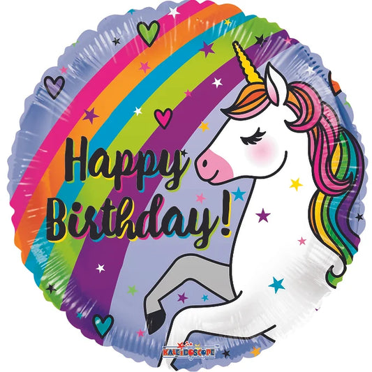 18" Unicorn and Rainbows Happy Birthday Foil Helium Balloon - Party Theory SG