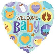 18" Welcome Baby Heart Shaped Foil Helium Balloon - Party Theory SG