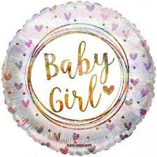 18" Hearts Baby Girl Foil Helium Balloon - Party Theory SG