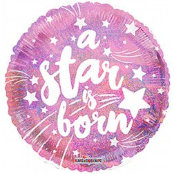 18" Holographic A Star is Born in Pink with White Stars - Party Theory SG