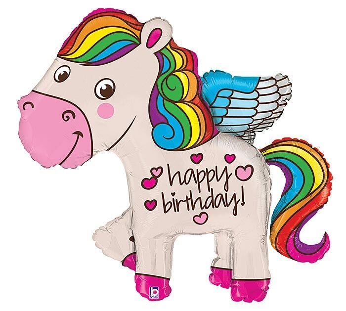 45" Happy birthday Rainbow Pony Foil Helium Balloon - Party Theory SG