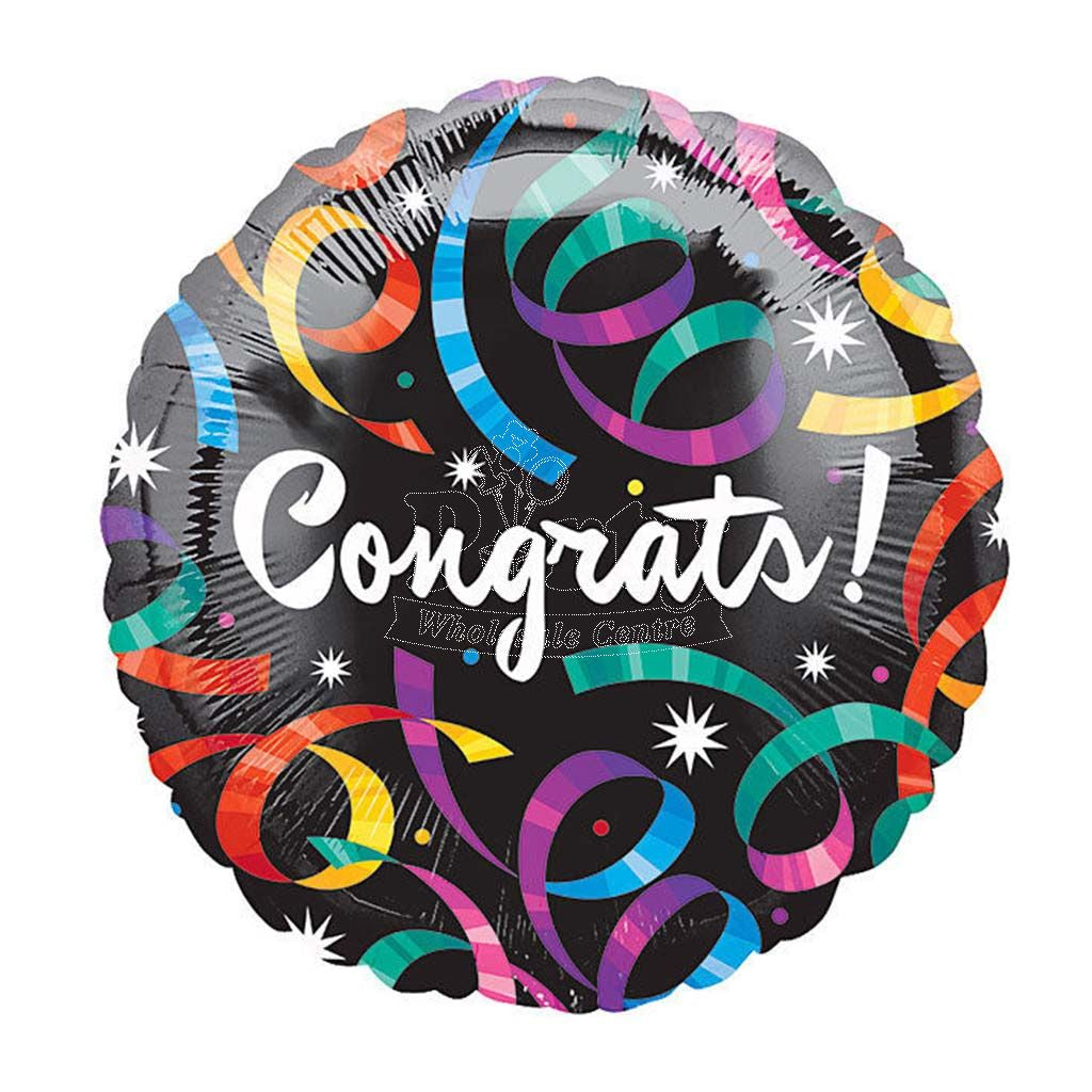 18" Congrats Colourful Streamers Foil Helium Balloon - Party Theory SG