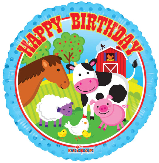 18" Farm Animals Themed Happy Birthday Foil Helium Balloon - Party Theory SG