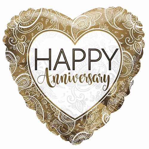 18" Happy Anniversary in Gold Foil Helium Balloon - Party Theory SG