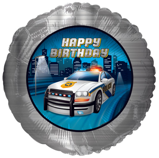 18" Happy Birthday Police Car Foil Helium Balloon - Party Theory SG